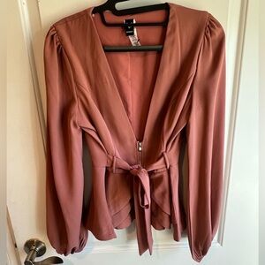 Windsor L/S shirt or shirt/blazer zipper/ties v-front size small mauve/dustyrose